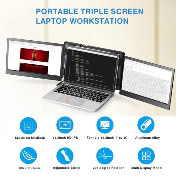 NWT JOYREAL OFIYAA PORTABLE DOUBLE 12” MONITOR FOR MACBOOK - Picture 3 of 16